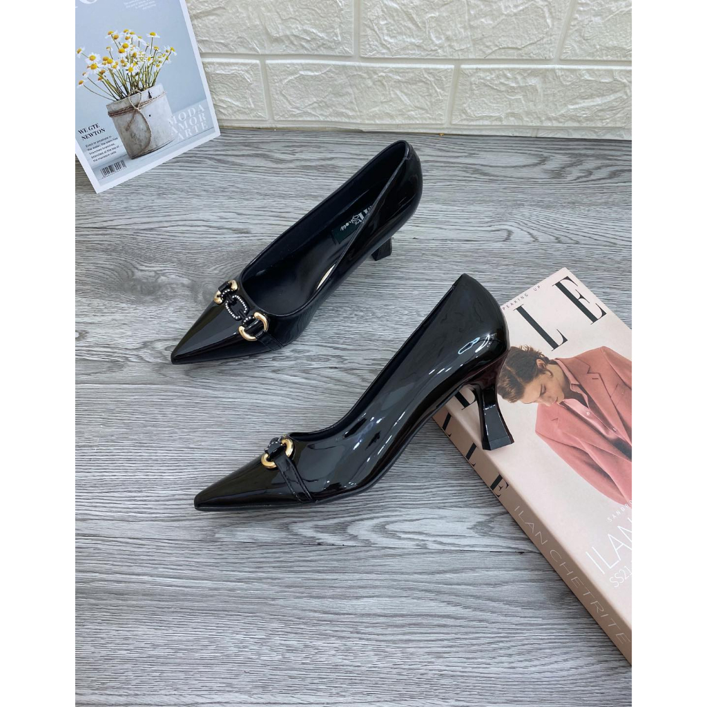 Giày VIP khóa nối hạt, gót nhọn 5cm MT442