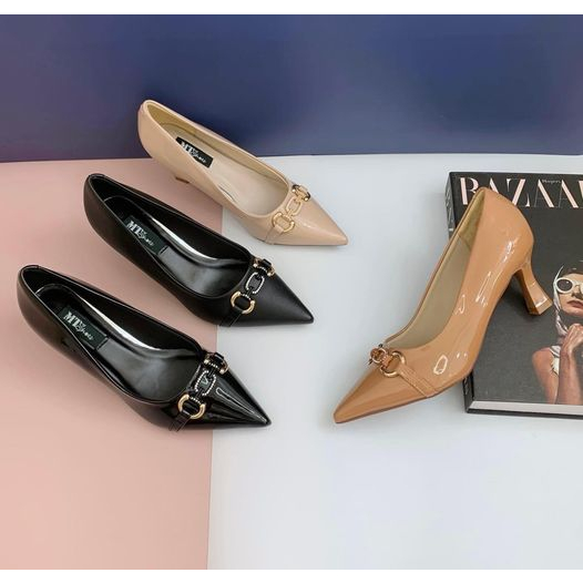 Giày VIP khóa nối hạt, gót nhọn 5cm MT442