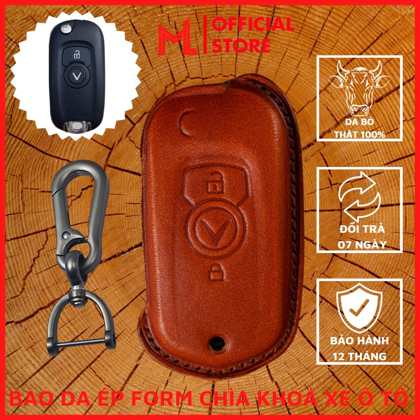 Bao Da Chìa Khoá Ép Form VIN-A2 Vinfast Faldil Smartkey 2 Nút Bấm Bao Da Ép Form Da Thật May Thủ Công BH 12T