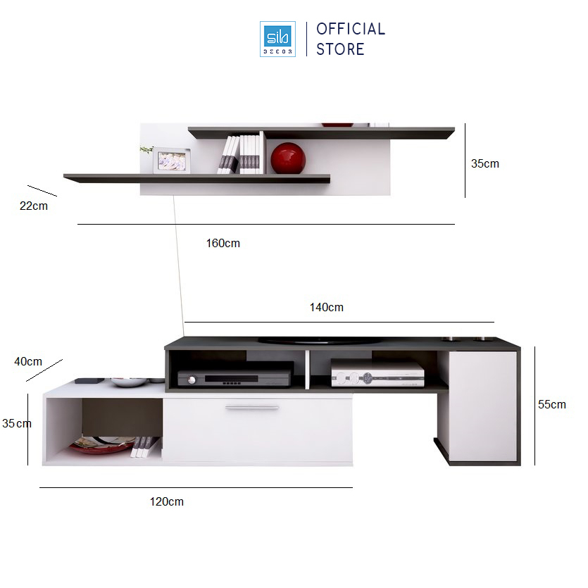 Combo Kệ Tivi Để Sàn Và Treo Tường Cho Phòng Khách Chiều Dài Từ 150cm - 250cm SIB Decor