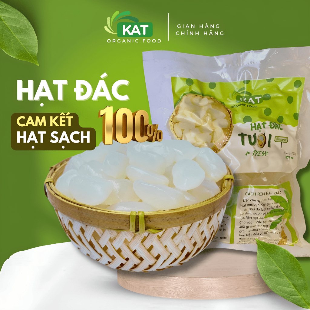 Hạt đác tươi loại lớn Kat Organic Food túi 1Kg dùng làm hạt đác rim và nấu chè ăn giảm cân không chất bảo quản