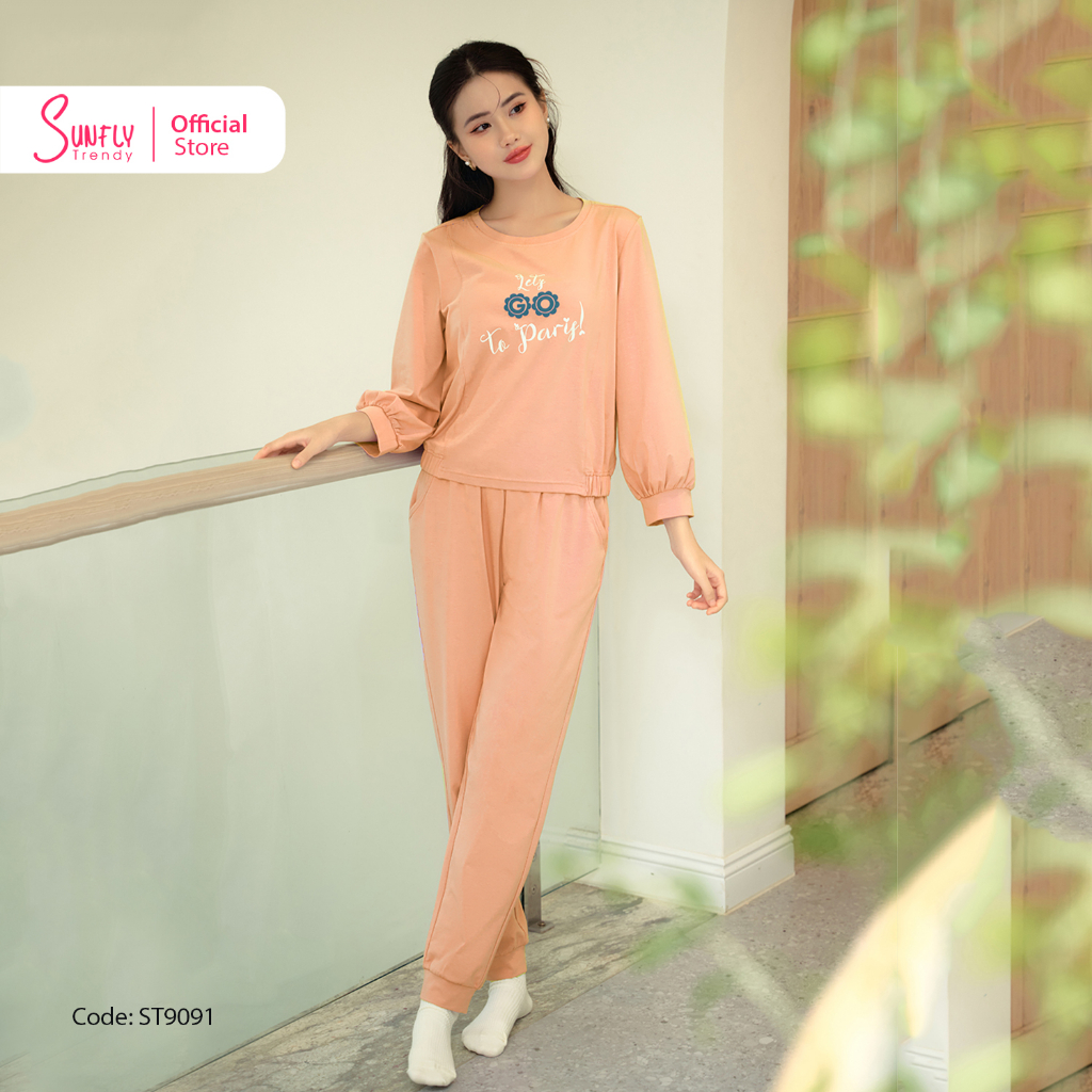 Đồ Bộ Mặc Nhà Nữ Cotton SUNFLY Áo Dài Quần Dài ST9091