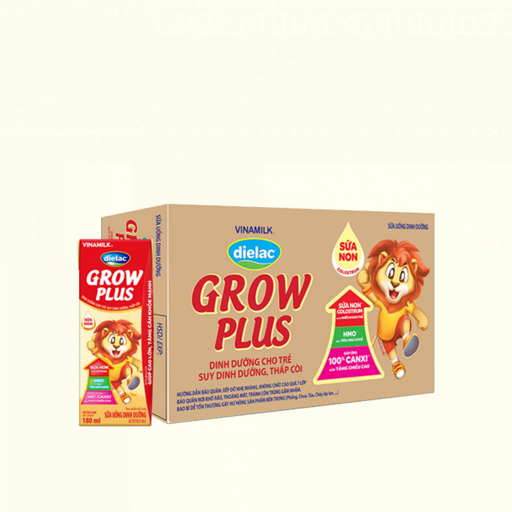 Thùng 48 Hộp Sữa Bột Pha Sẵn Vinamilk Dielac Grow Plus - Đỏ 180ml