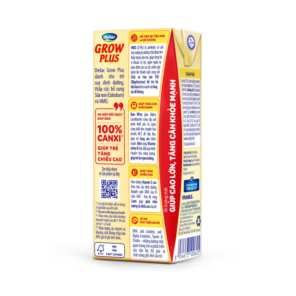 Thùng 48 Hộp Sữa Bột Pha Sẵn Vinamilk Dielac Grow Plus - Đỏ 180ml