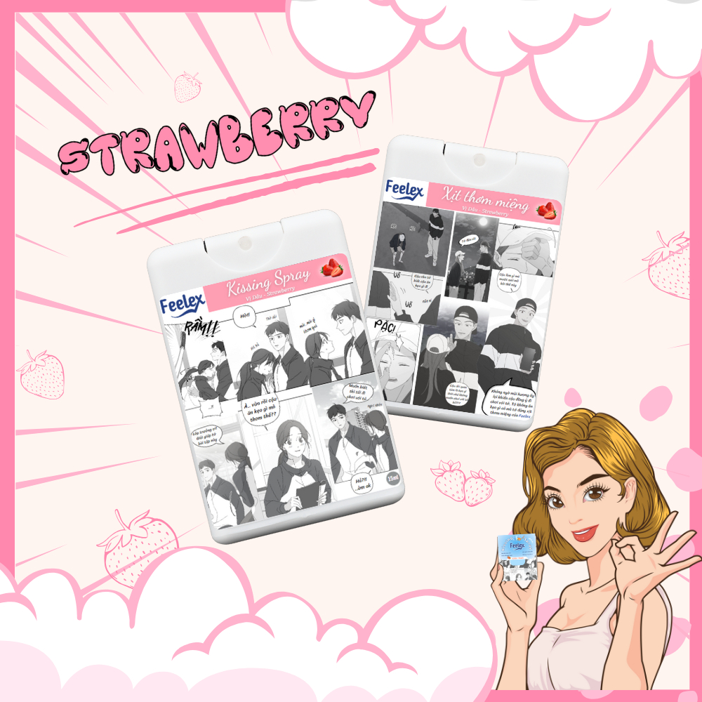 Xịt thơm miệng Feelex Kissing Spray hương dâu ngọt ngào, the mát - 15ml