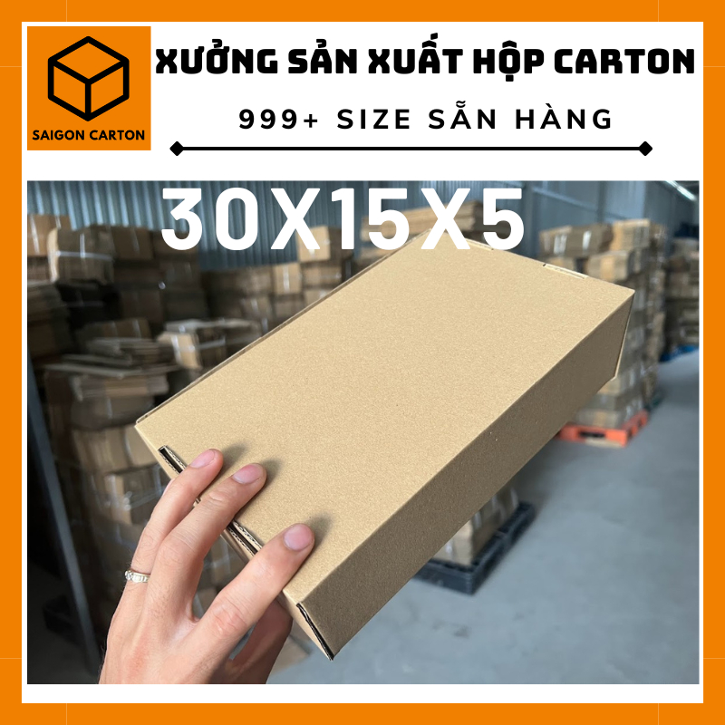 50 Hộp carton SHip COD đonga hàng online NẮP GÀI size 30x15x5  - sản xuất bởi Sài Gòn Carton