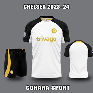 Áo bóng đá chelsea trắng vièn đen 2024 - bộ quần áo bóng đá clb chelsea trắng 2024