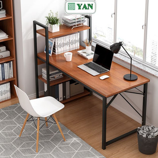 Bàn học bàn làm việc bàn máy tính khung sắt kèm kệ sách 4 tầng