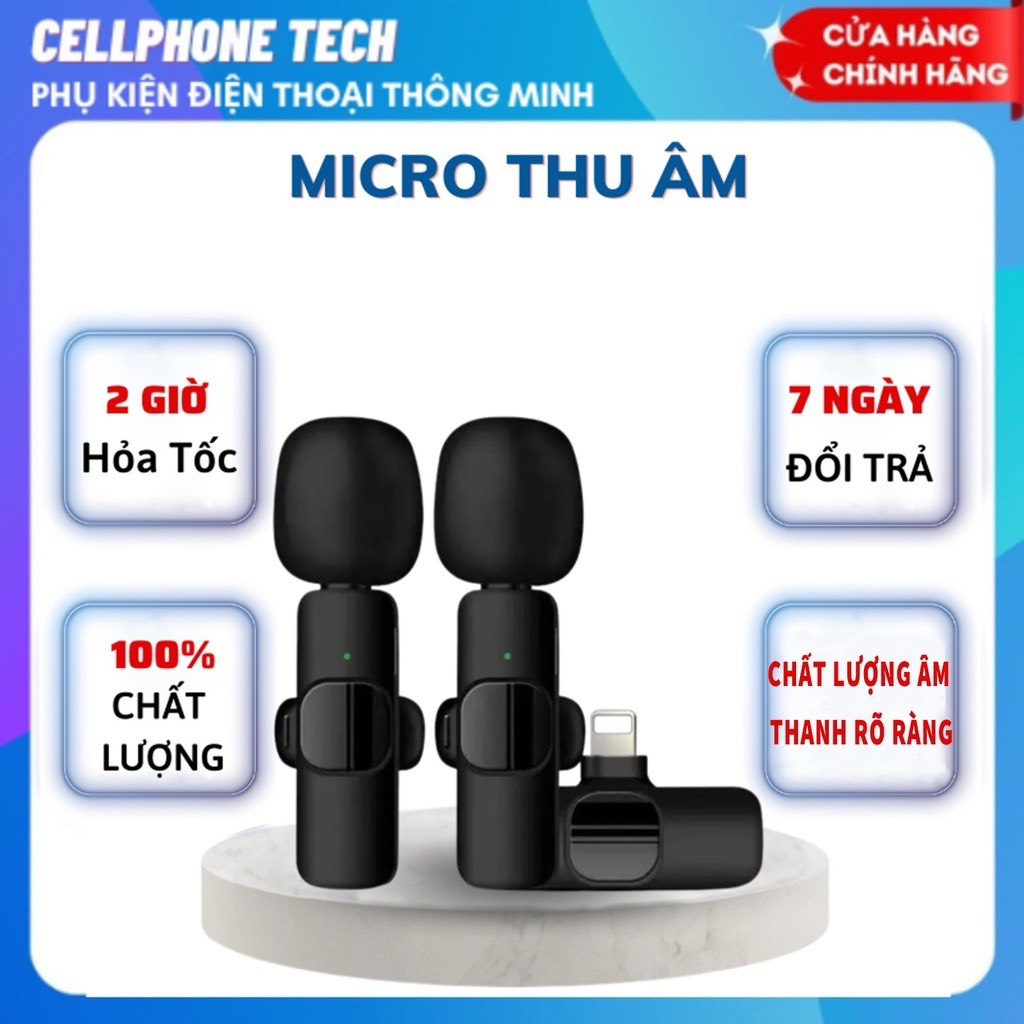 Micro thu âm không dây cài áo 2.4G, - Khử Tiếng Ồn Cao Cấp - Khoảng Cách 20m - Chính Hãng HD DESIGN