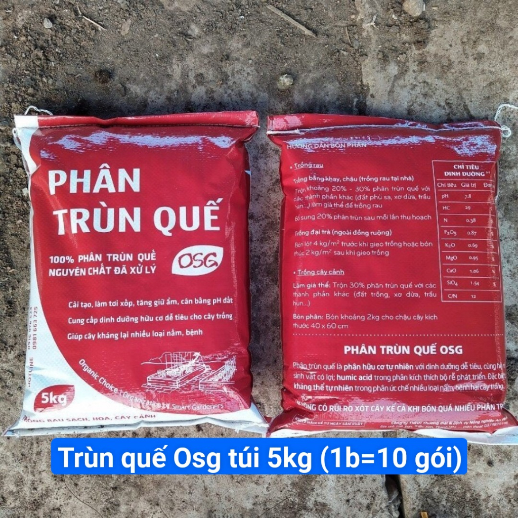 Phân trùn quế OSG bao 5kg nguyên chất, phân hữu cơ đa năng trồng rau sạch, hoa, cây cảnh
