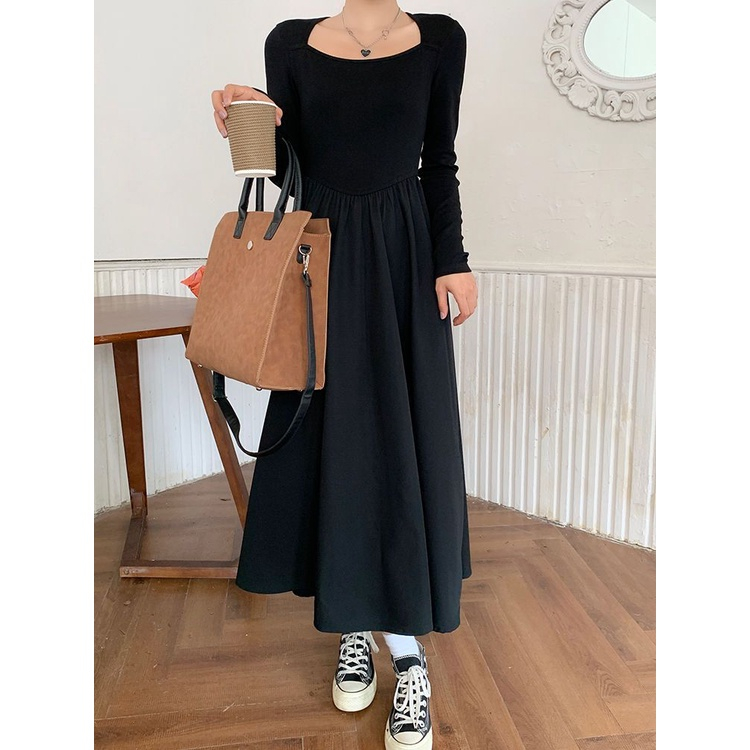 Váy xinh dài tay chất thun tăm phối thô mềm 29feb.closet dáng xòe dài mùa thu đông - V145