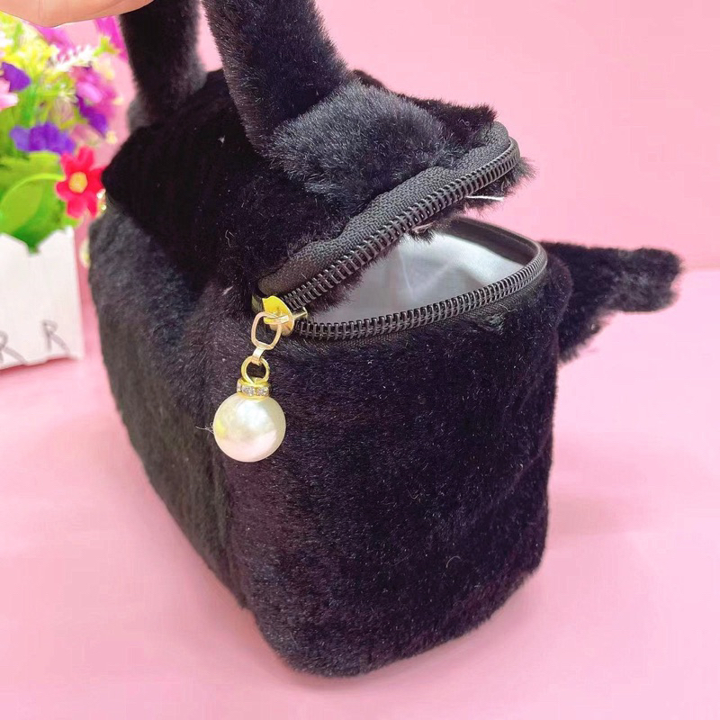 Túi đựng bút/ Mỹ phẩm quai xách lông mịn Gấu dâu, Kuromi, Meloddy