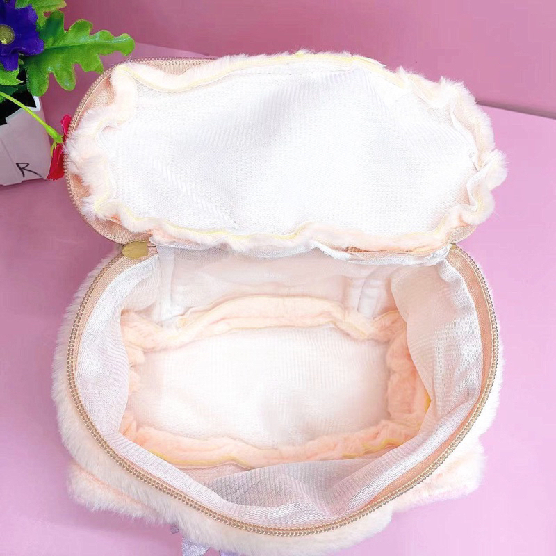 Túi đựng bút/ Mỹ phẩm quai xách lông mịn Gấu dâu, Kuromi, Meloddy