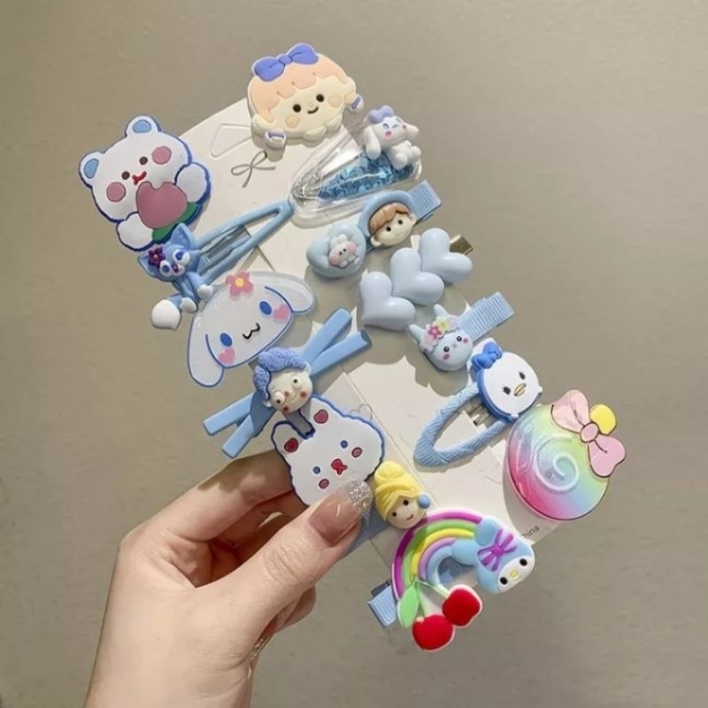 Set 14 kẹp tóc nhiều màu sắc siêu yêu phong cách dễ thương cho các bé