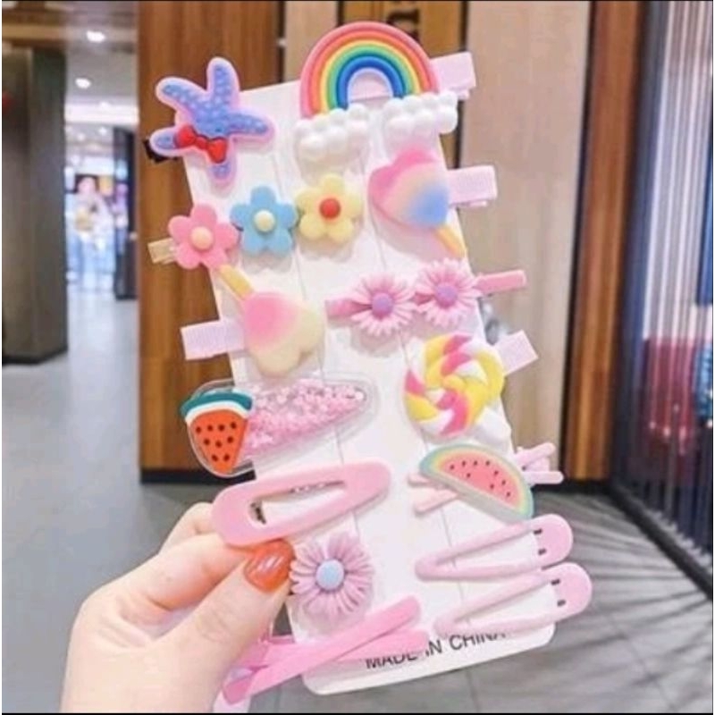 Set 14 kẹp tóc nhiều màu sắc siêu yêu phong cách dễ thương cho các bé