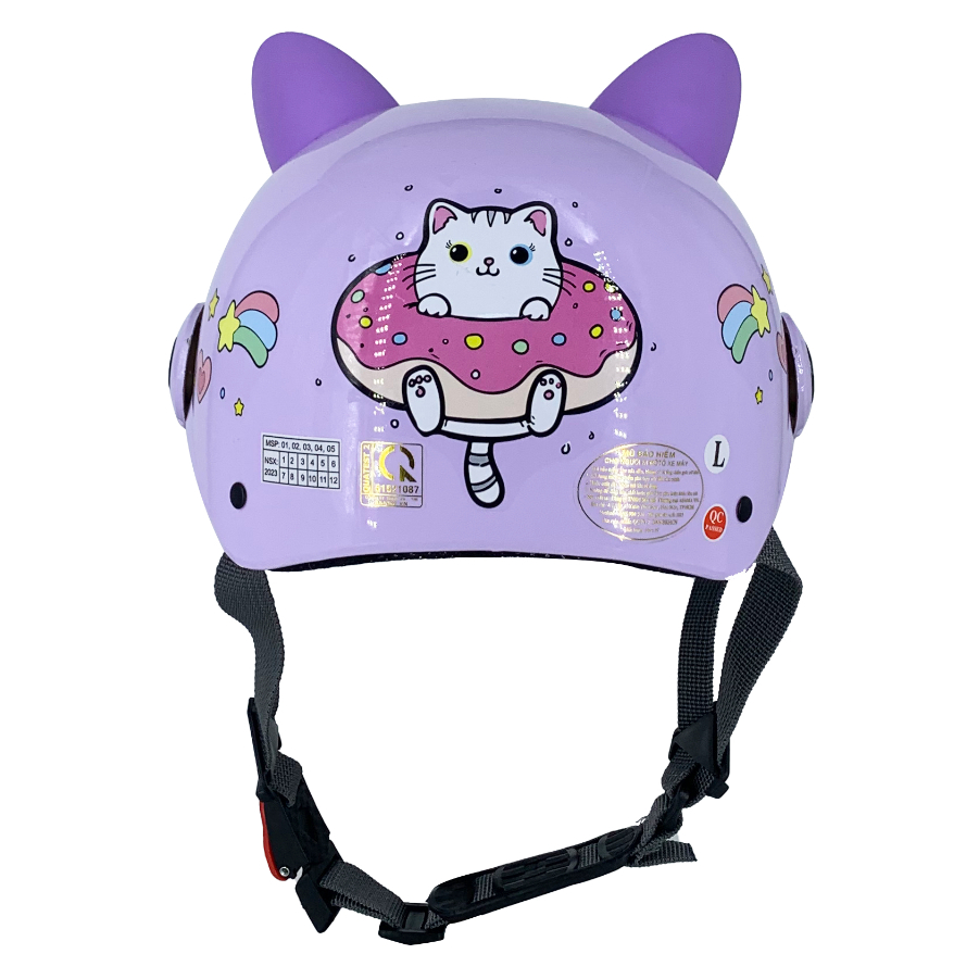 Mũ Bảo Hiểm 1/2 Trẻ Em SRT Kính Càng - Nón Bảo Hiểm Cho Bé Tem Mèo Donut Dễ Thương (Tặng Tai Mèo)