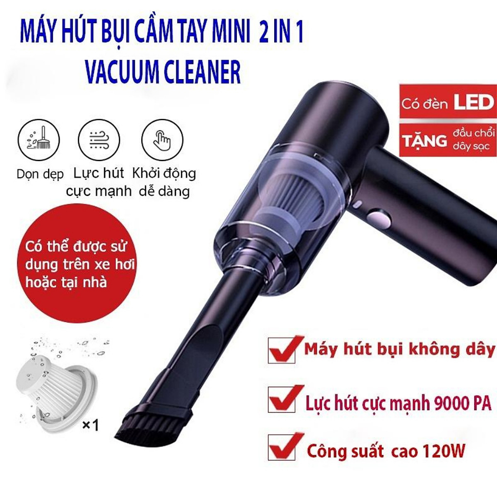Máy Hút Bụi Cầm Tay Mini - Máy Hút Bụi Không Dây Đa Năng Lực Hút Siêu Mạnh Sử Dụng Hút Bụi Ôtô, Bụi Giường...