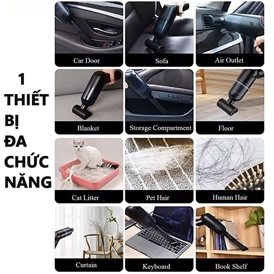 Máy Hút Bụi Cầm Tay Mini - Máy Hút Bụi Không Dây Đa Năng Lực Hút Siêu Mạnh Sử Dụng Hút Bụi Ôtô, Bụi Giường...
