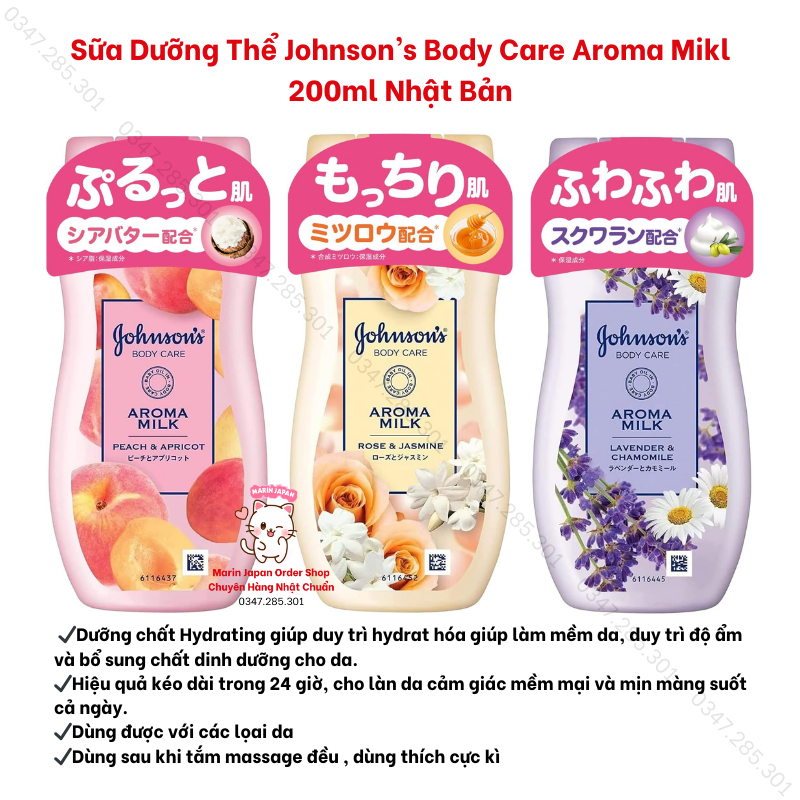 Sữa Dưỡng Thể Johnson’s Body Care Aroma Mikl 200ml Nhật Bản Giúp Dưỡng Ẩm, Giữ Ẩm, Hương Thơm Dịu Nhẹ