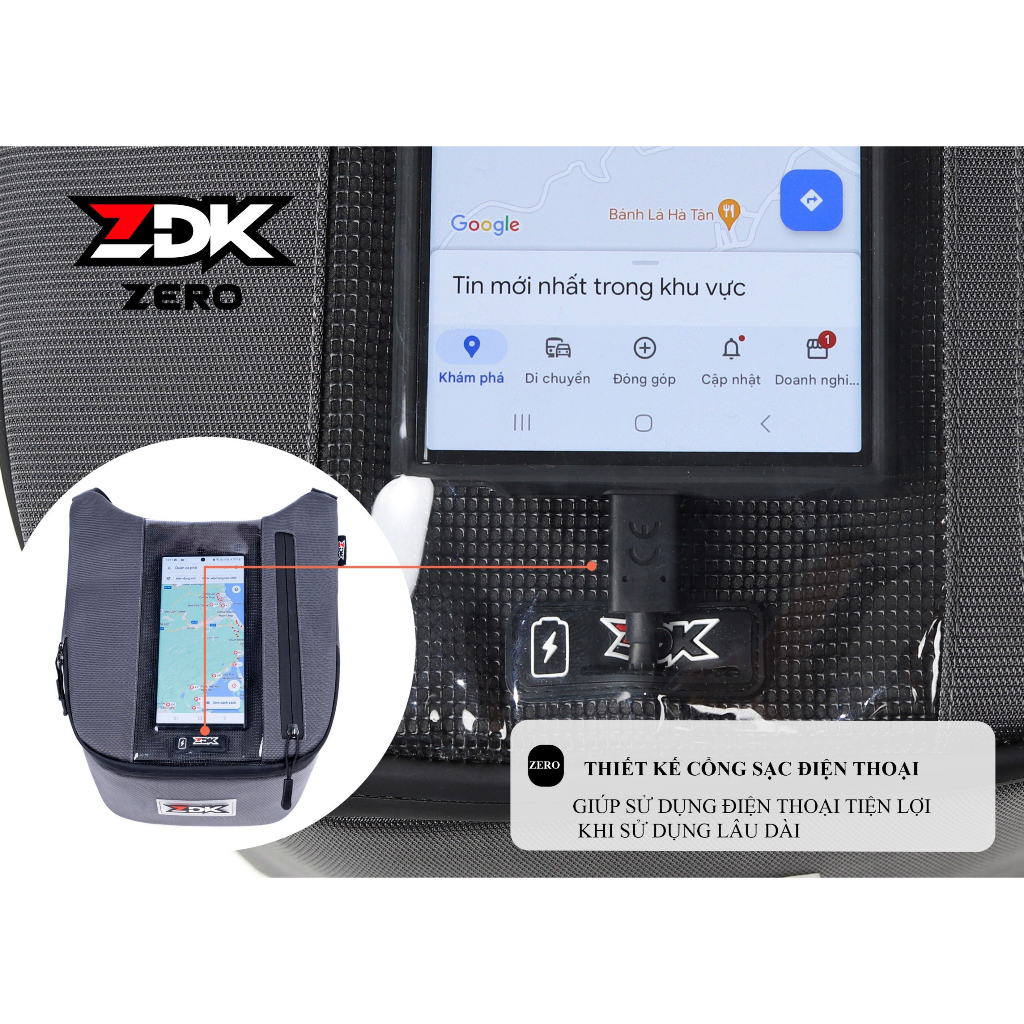 Túi ZDK ZERO, túi grab, túi treo đầu xe máy đựng đồ dùng, cảm ứng điện thoại, hỗ trợ thoát nhiệt, chống sốc