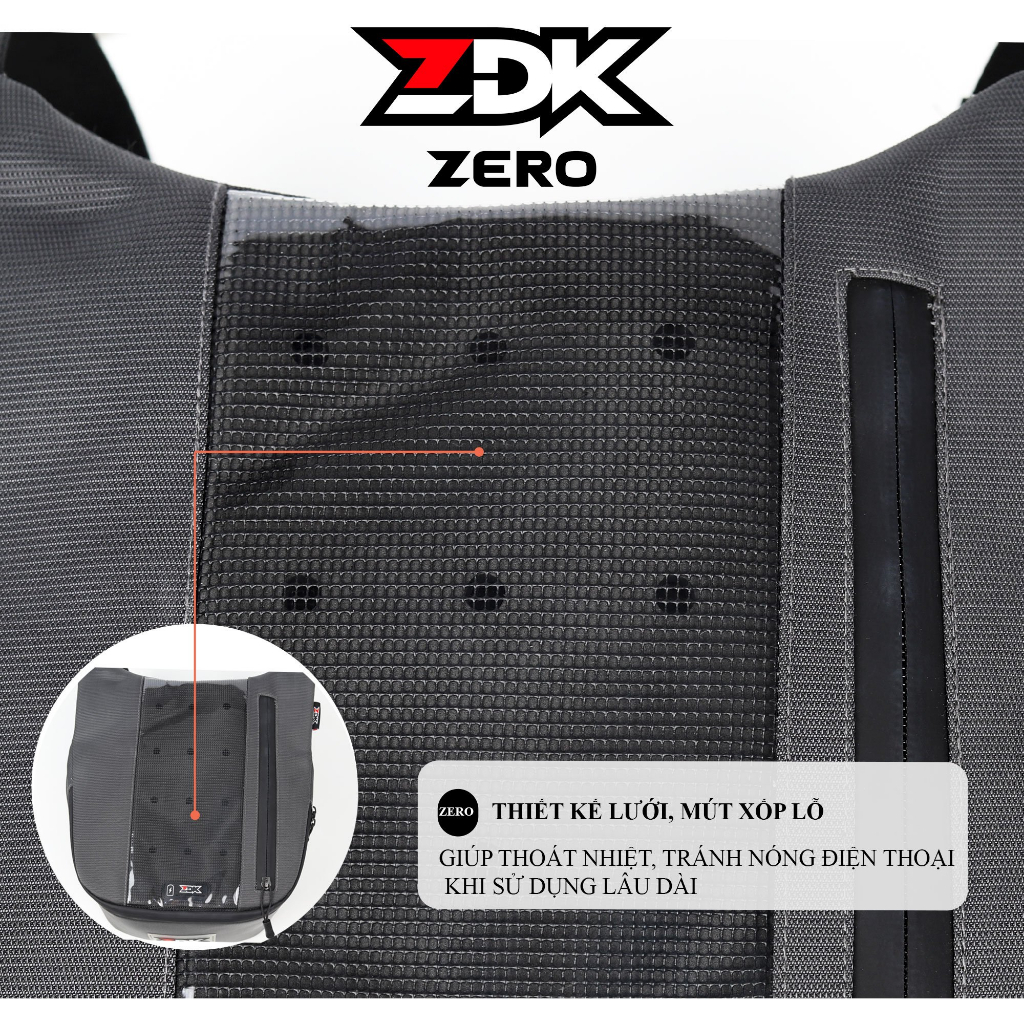 Túi ZDK ZERO, túi grab, túi treo đầu xe máy đựng đồ dùng, cảm ứng điện thoại, hỗ trợ thoát nhiệt, chống sốc