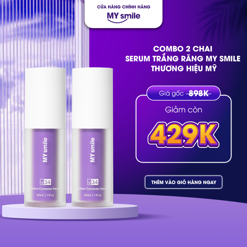 Combo 2 chai Serum trắng răng MY Smile - sử dụng công nghệ V34 hiệu chỉnh màu răng giúp răng trắng sáng tự nhiên, h