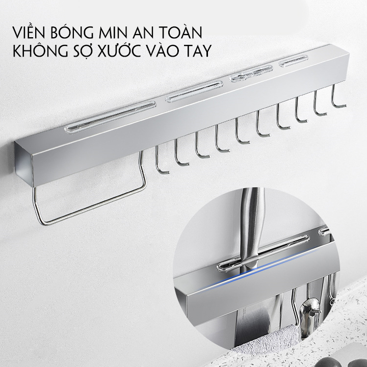 Giá cài dao dán tường kèm 2 miếng dán siêu chắc 10 móc treo muỗng và đồ dùng nhà bếp đa năng Boomer