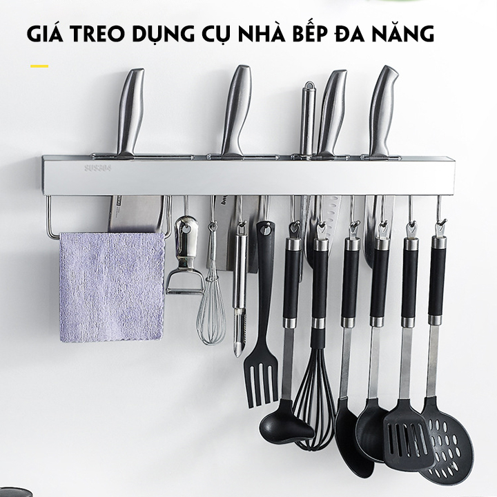 Giá cài dao dán tường kèm 2 miếng dán siêu chắc 10 móc treo muỗng và đồ dùng nhà bếp đa năng Boomer