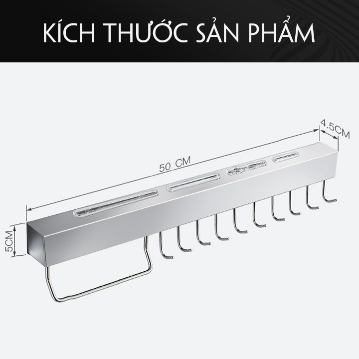 Giá cài dao dán tường kèm 2 miếng dán siêu chắc 10 móc treo muỗng và đồ dùng nhà bếp đa năng Boomer