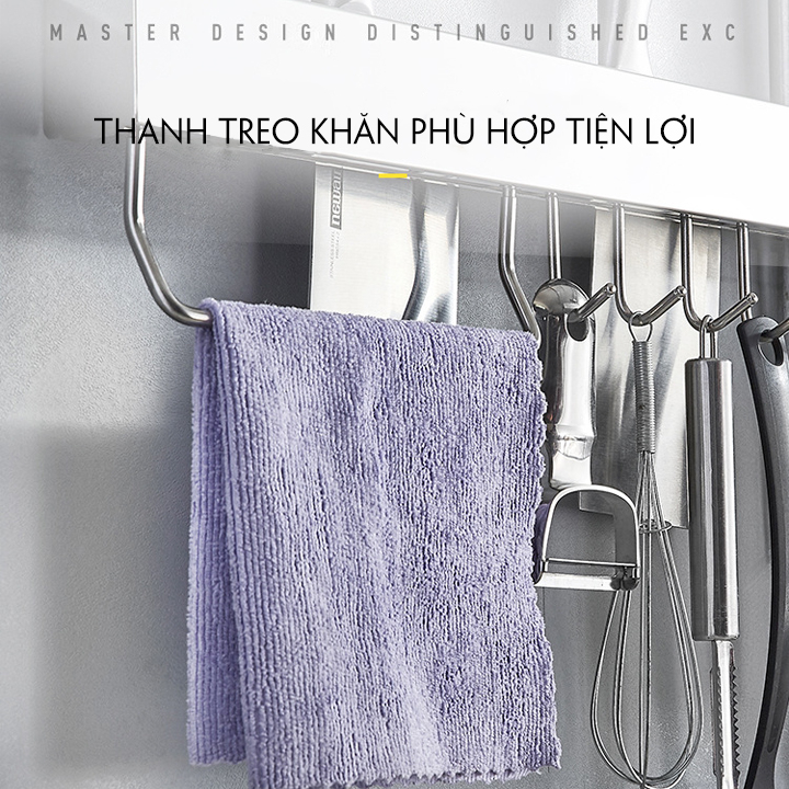 Giá cài dao dán tường kèm 2 miếng dán siêu chắc 10 móc treo muỗng và đồ dùng nhà bếp đa năng Boomer