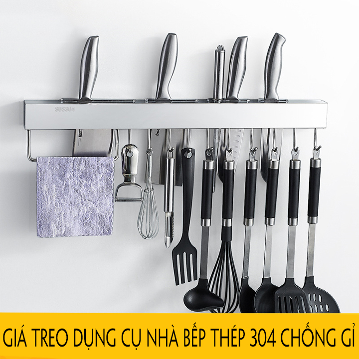 Giá cài dao dán tường kèm 2 miếng dán siêu chắc 10 móc treo muỗng và đồ dùng nhà bếp đa năng Boomer