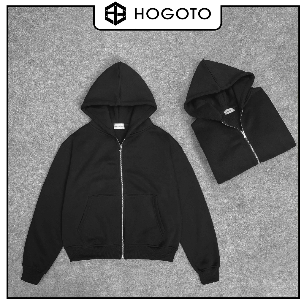 Áo Hoodie ZIP TRƠN FROM BOXY HOGOTO SHOP , áo hoodie nam nữ nỉ bông cotton dày dặn khối lượng 700gr
