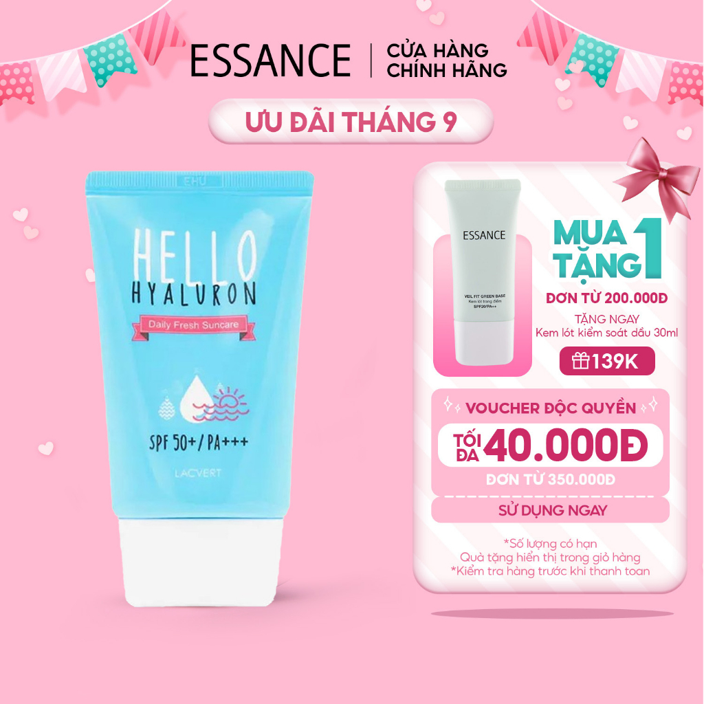 Kem chống nắng dịu da Essance Lacvert Hello Hyaluron Daily Fresh Suncare SPF 50+/PA+++50ml