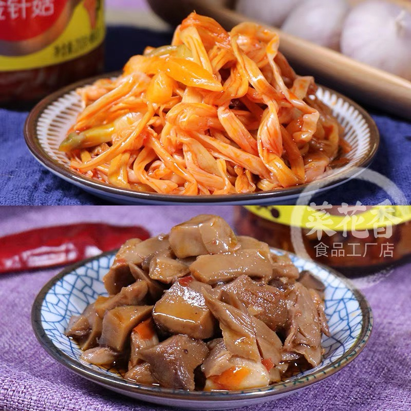 Nấm kim châm xào sốt cay/ Kim chi nấm kim châm lọ 210g - Món ăn kèm với cơm, bún, mỳ, phở, cháo