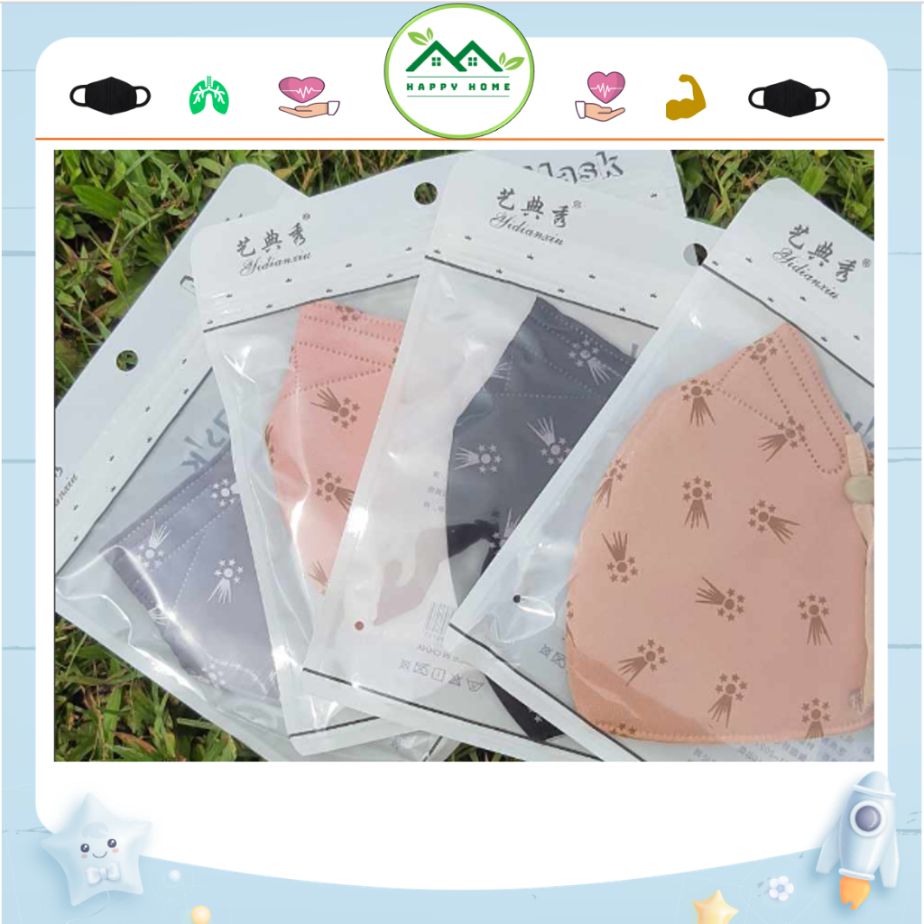 Khẩu trang vải cotton họa tiết D chống tia UV, chống bụi mịn có dây rút điều chỉnh thông thoáng