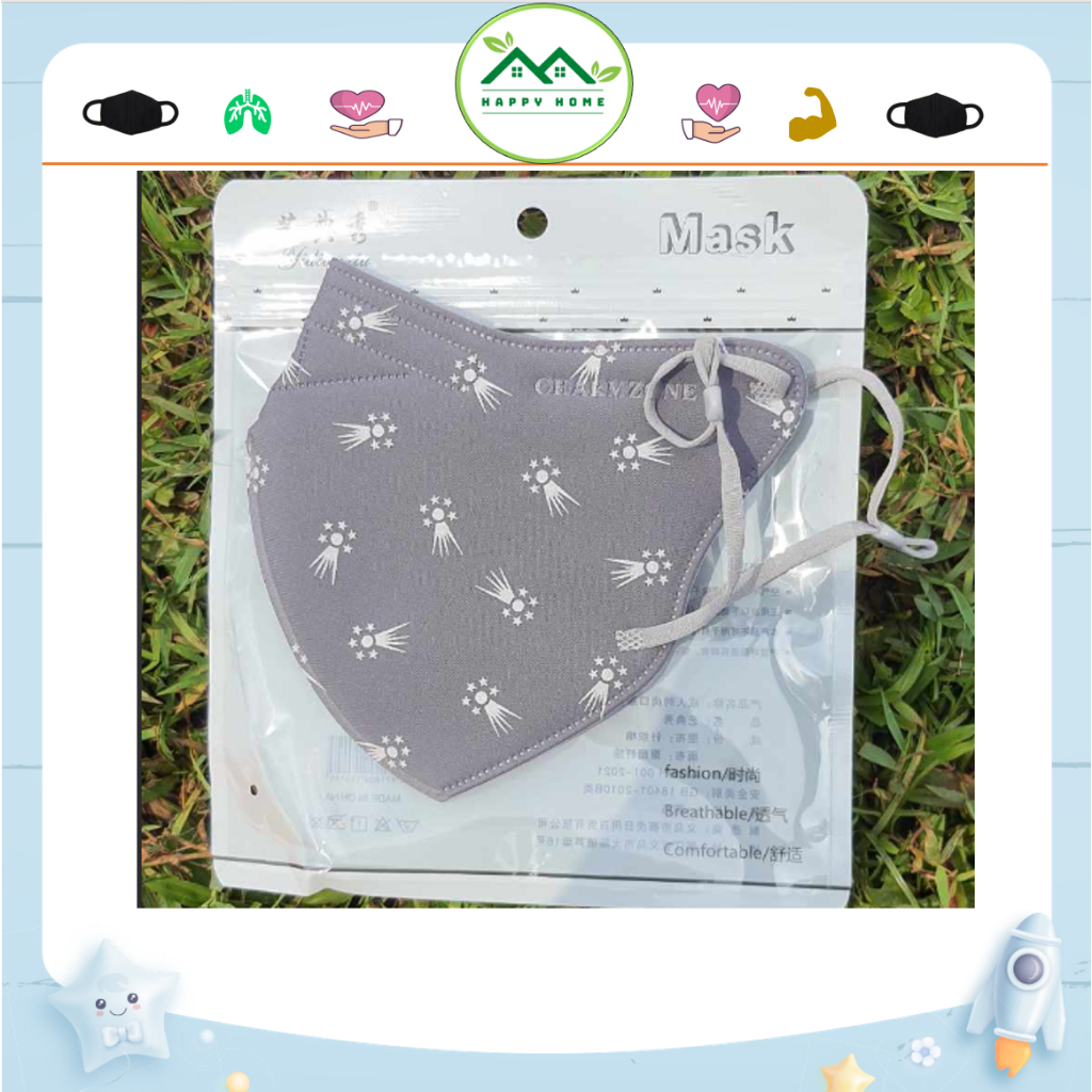 Khẩu trang vải cotton họa tiết D chống tia UV, chống bụi mịn có dây rút điều chỉnh thông thoáng