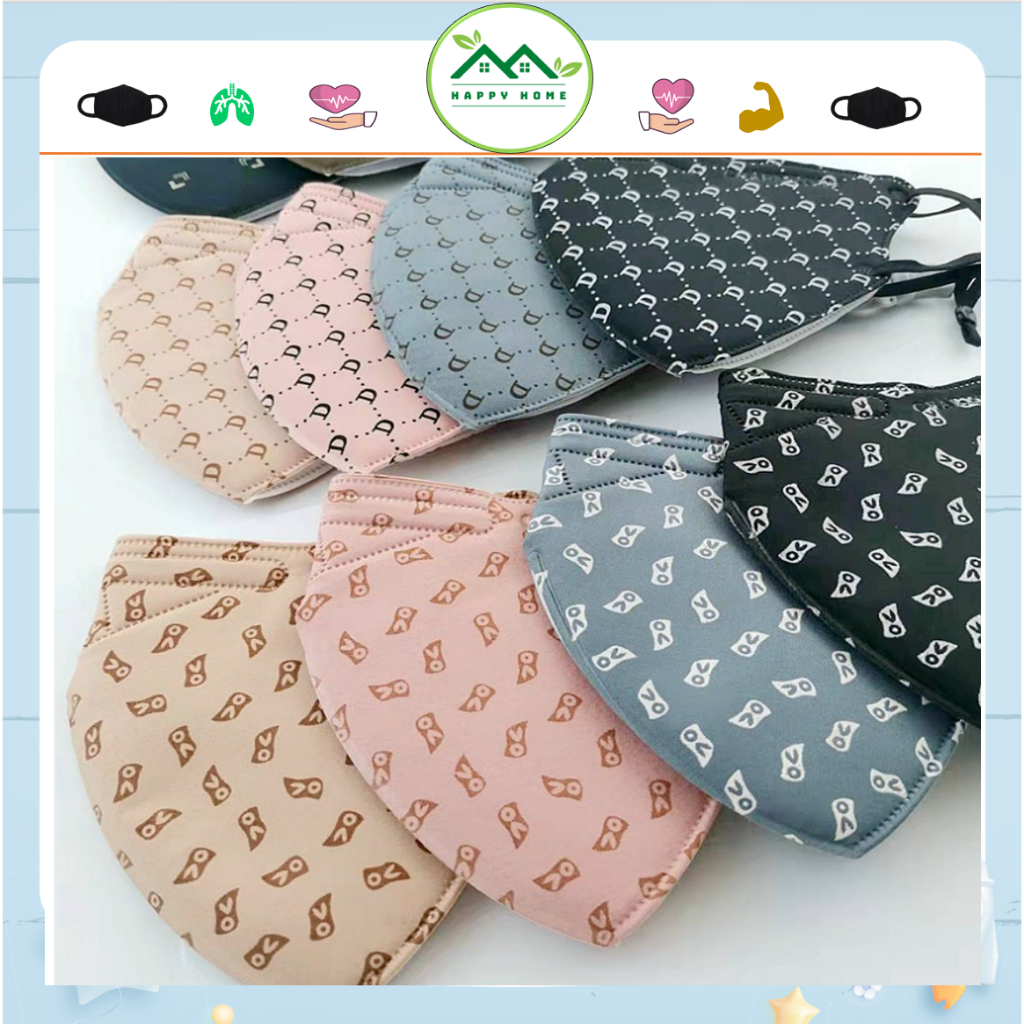 Khẩu trang vải cotton họa tiết D chống tia UV, chống bụi mịn có dây rút điều chỉnh thông thoáng