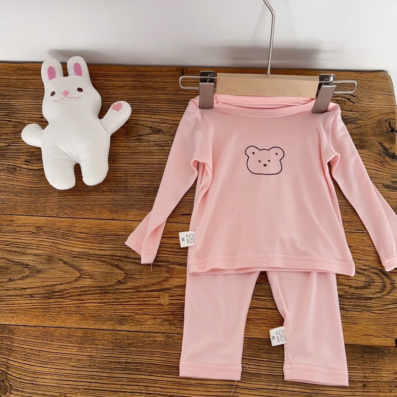 Bộ dài tay thun lạnh hình gấu quần cạp cao cho bé