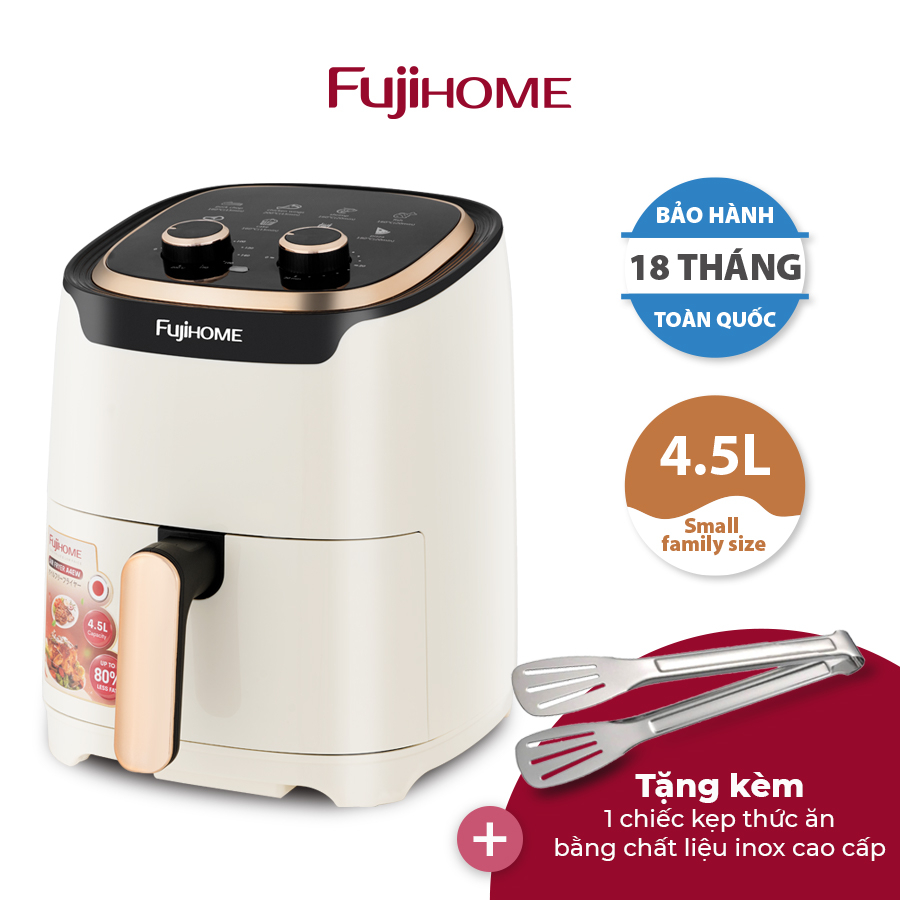 Nồi chiên không dầu FUJIHOME A4EW dung tích 4.5l,  vỉ chiên phủ chống dính - Công suất 1400W - Bảo hành điện tử 18 tháng