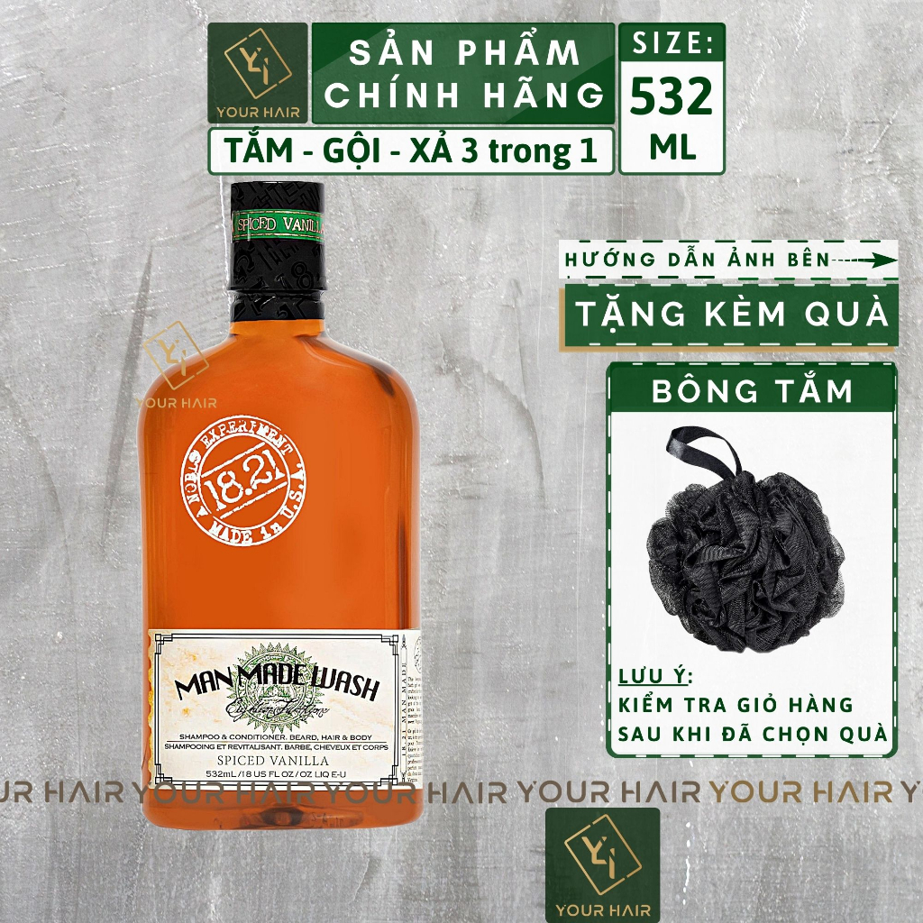 Spiced Vanilla | Sữa TẮM GỘI XẢ 3 trong 1 | 18.21 Man Made Wash 3 in 1 - 532ml