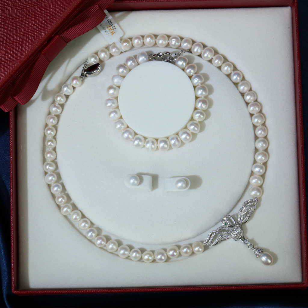 Chuỗi ngọc trai vòng cổ và lắc tay con hạc quý phái cho phái nữ quà tặng ý nghĩa - DB0702 - Bảo Ngọc Jewelry