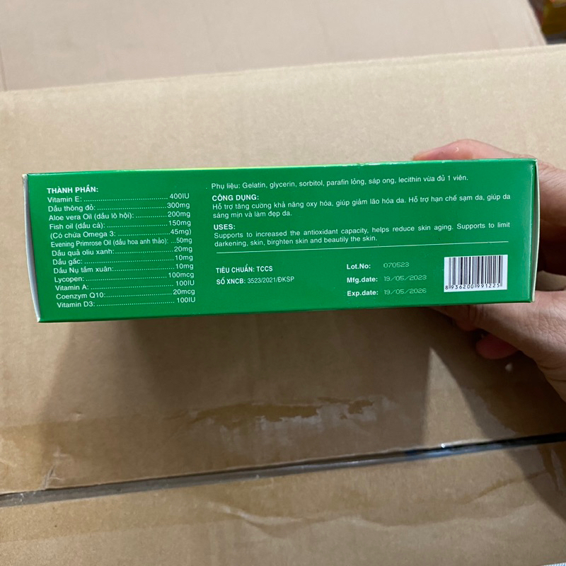 Viên uống đẹp da Vitamin E 500 60 viên - VITAMIN E500 Tinh dầu hoa anh thảo tinh dầu óc chó- giúp làm sáng mịn da