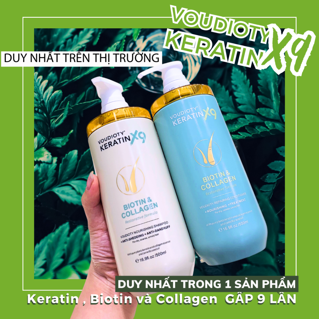 GỘI XẢ SIÊU MƯỢT NGĂN NGỪA RỤNG TÓC VOUDIOTY KERATIN X9 BIOTIN & COLLAGEN 500ml