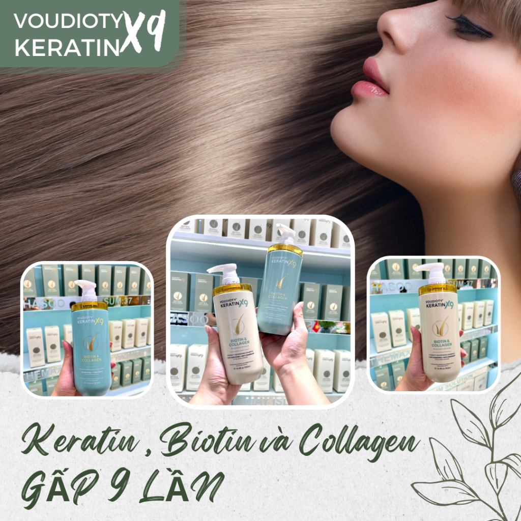 GỘI XẢ SIÊU MƯỢT NGĂN NGỪA RỤNG TÓC VOUDIOTY KERATIN X9 BIOTIN & COLLAGEN 500ml