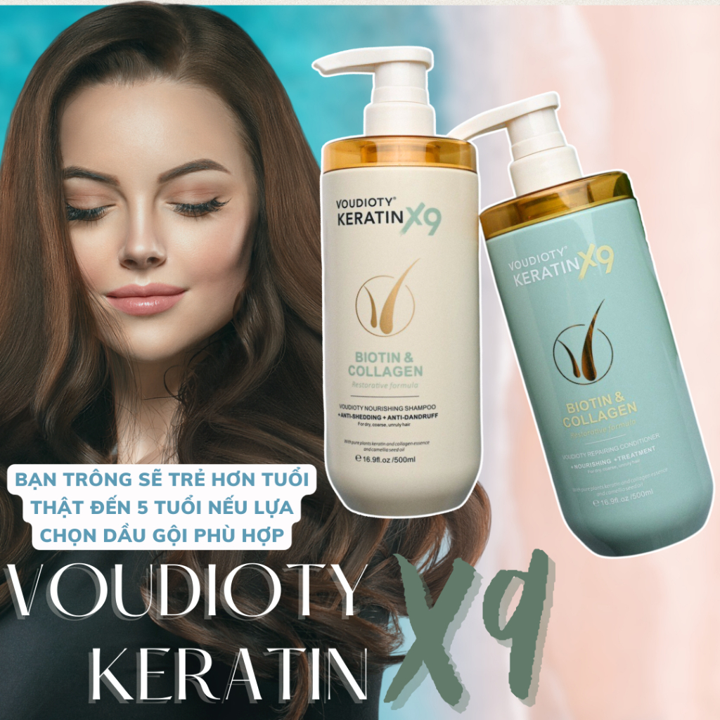 GỘI XẢ SIÊU MƯỢT NGĂN NGỪA RỤNG TÓC VOUDIOTY KERATIN X9 BIOTIN & COLLAGEN 500ml