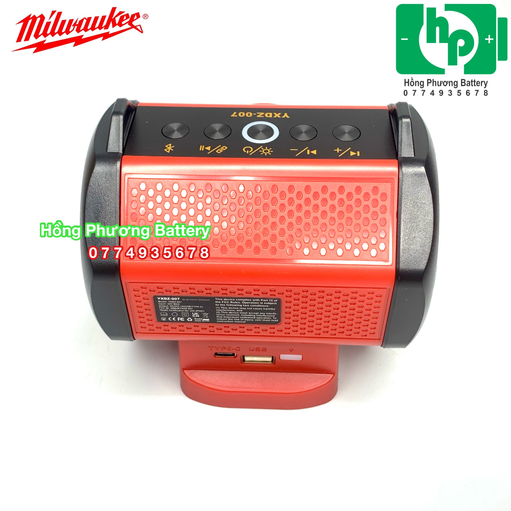 Loa bluetooth YXDZ007 chân pin MILWAUKEE màu đỏ
