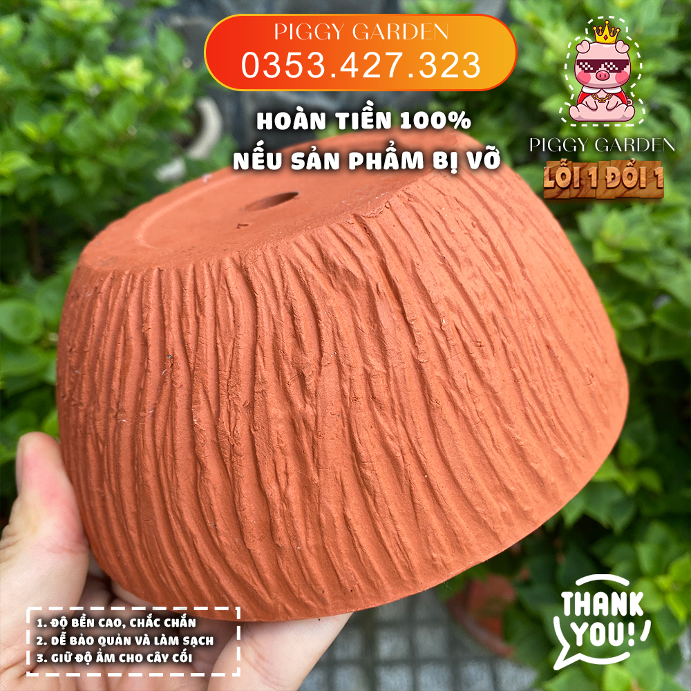 Chậu đất nung - Chậu trồng sen đá, xương rồng, cây để bàn - Chậu gốc cây lớn miệng 15.5cm, cao 7cm