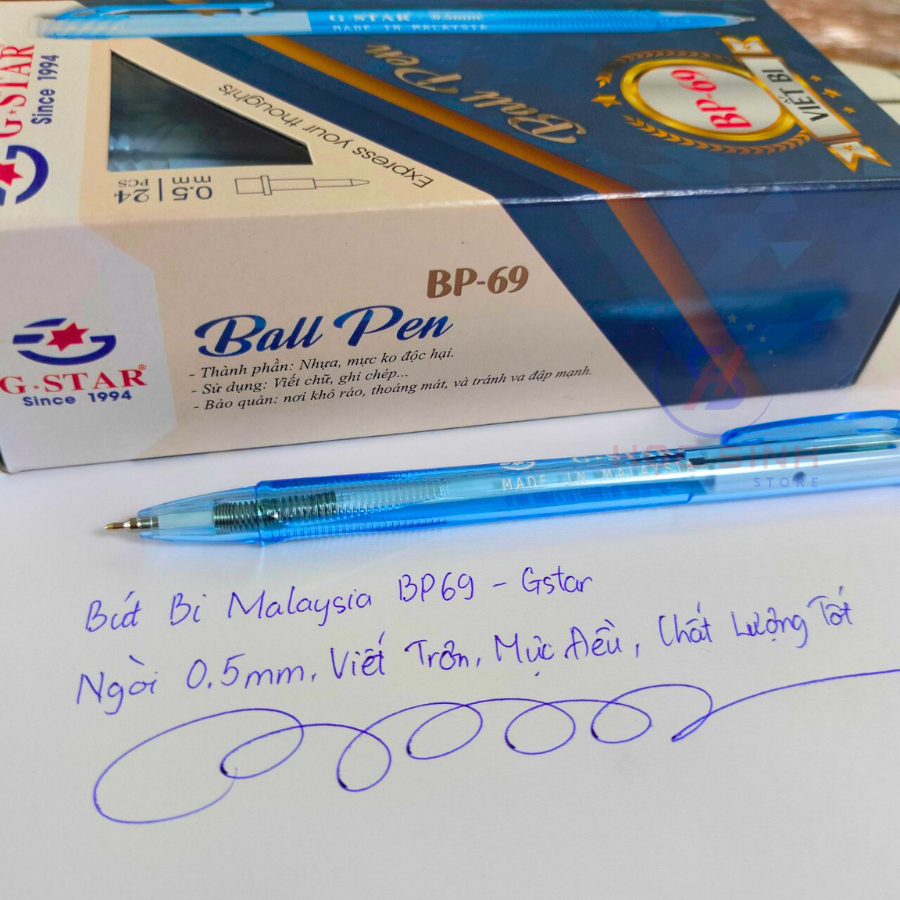 Hộp 24 Cây Bút Bi 0.5mm G-Star BP69 Mực Xanh Sản Xuất Tại Malaysia - Học Sinh Store