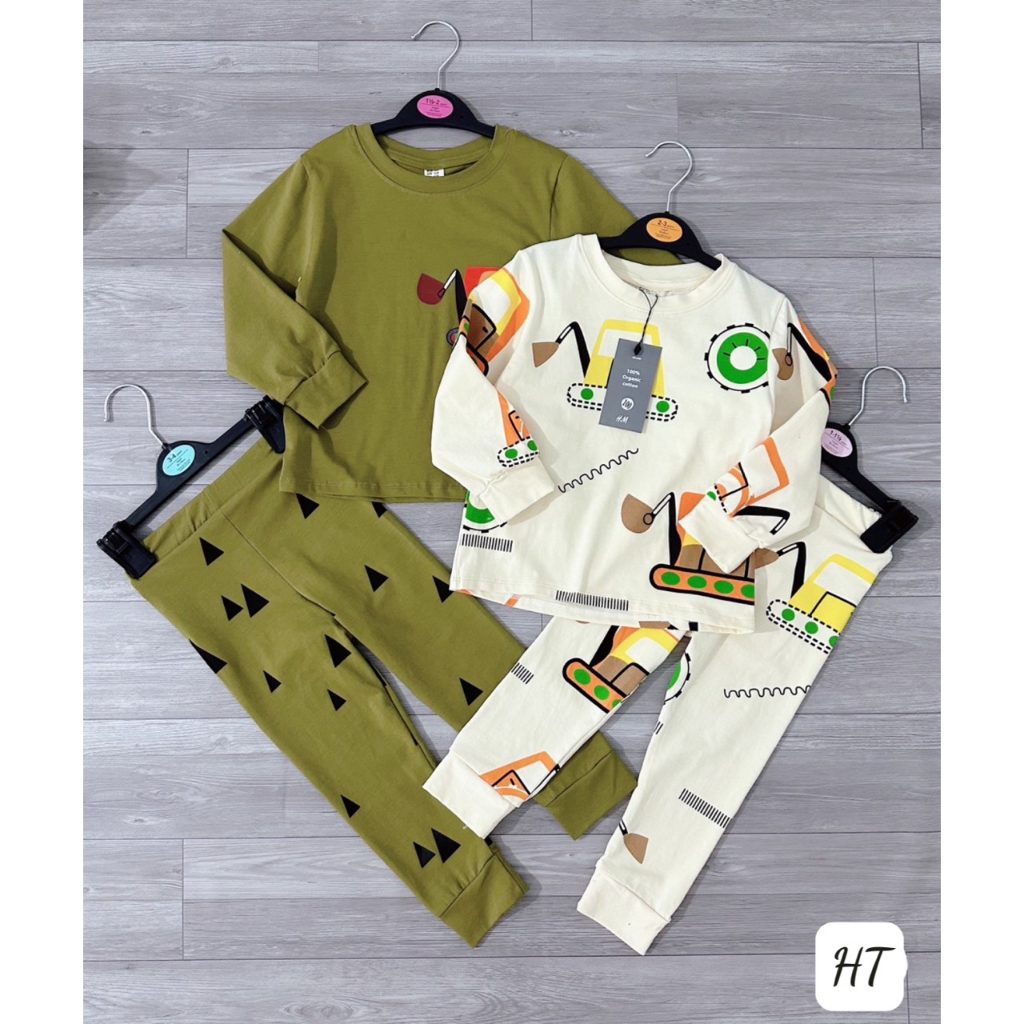 SET 2 BỘ COTTON HÌNH Ô TÔ MÁY CHO BÉ NEW