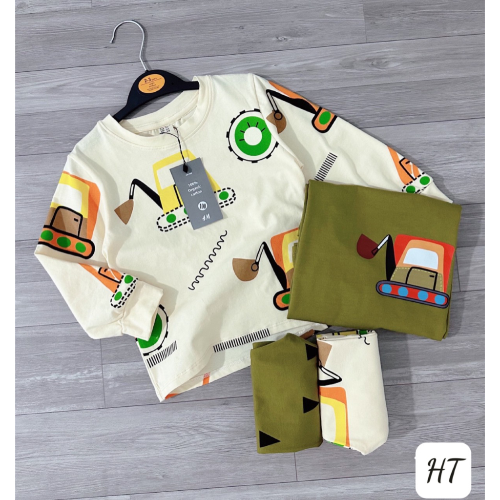 SET 2 BỘ COTTON HÌNH Ô TÔ MÁY CHO BÉ NEW
